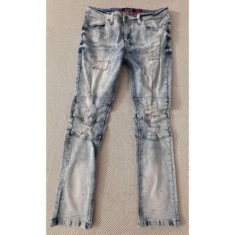 Makobi Ripped Jeans M1749 Men Sz 38 Sanded Biker Paint Splatter Distressed Rips